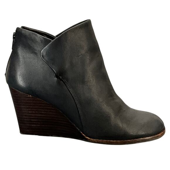 Gianni Bini Black Leather Western Wedge Heel Zip Back Ankle Bootie Women 9.5M - Picture 2 of 10